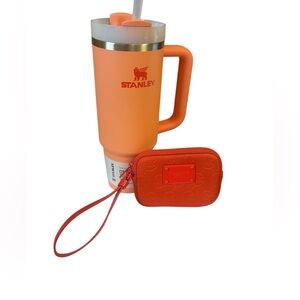 Stanley 40 oz Quencher in Nectarine with Michael Kors logo scuba fabric wristlet